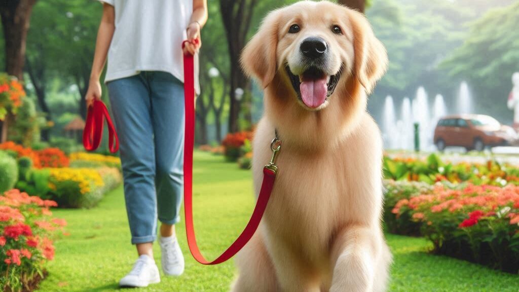 imagen de un perro en el parque con su collar para perros