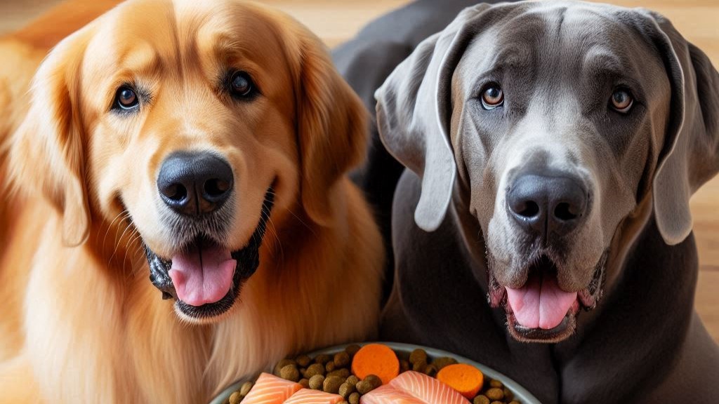 imagen de dos perros de raza gigante que representa el Alimento para perros razas gigantes