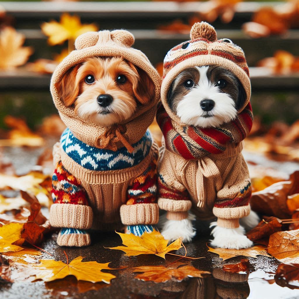 imagen de dos perros con ropa para perros