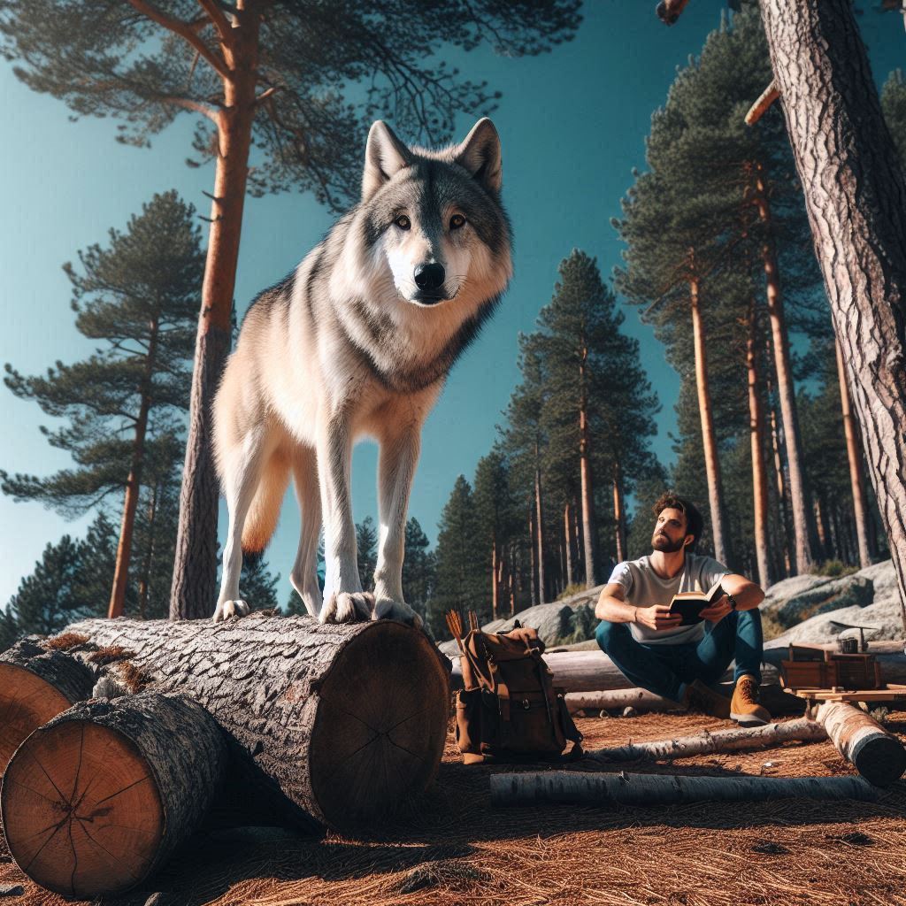 imagen de una persona con un lobo, en representación de cual fue el origen del perro