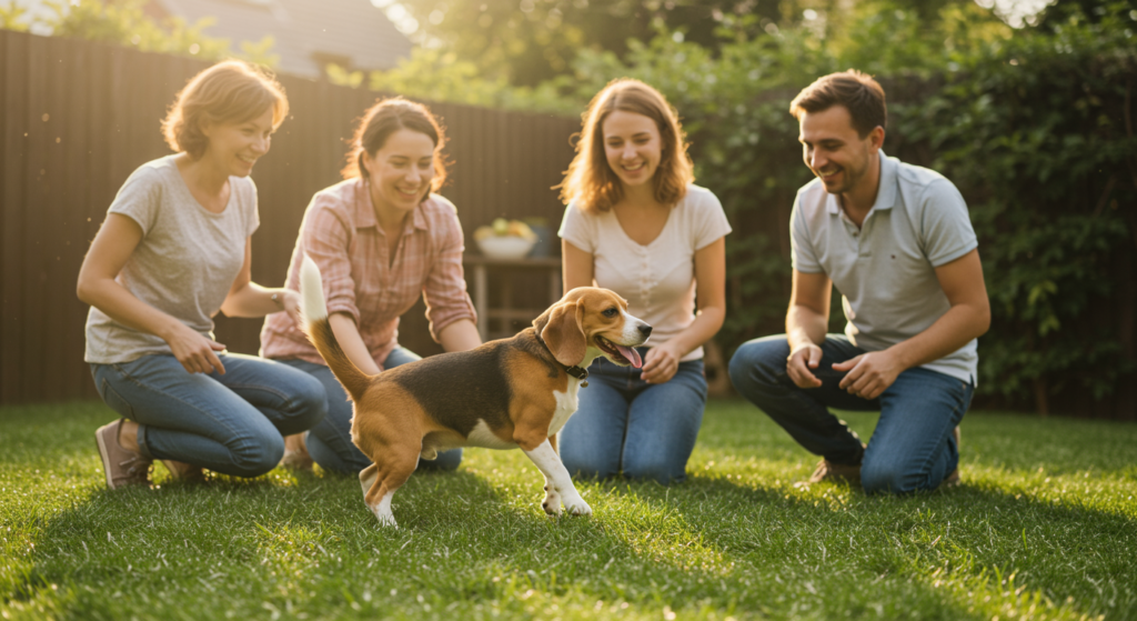 imagen de un perro Beagle con su familia