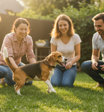 imagen de un perro Beagle con su familia