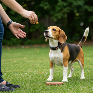 imagen de un perro Beagle siendo entrenado