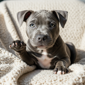 imagen de un perro pitbull blue cachorro mirando de frente a la camara