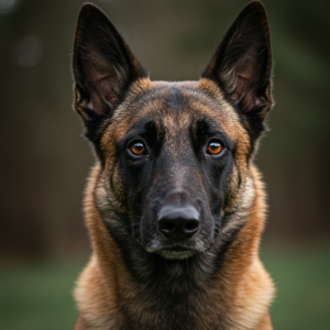 imagen de un perro pastor belga malinois mirando de frente a la camara